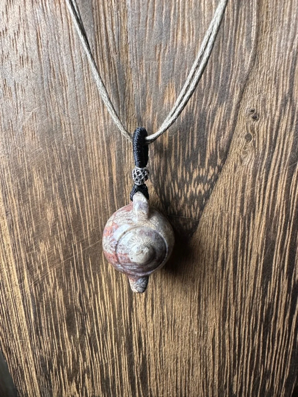 Adorable Coral Fossil Teapot Pendant Necklace, Sterling Silver Accent on Rope - Picture 1 of 15
